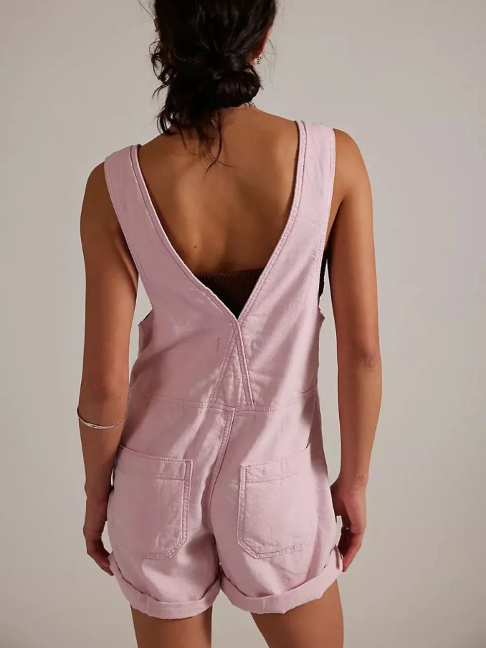 Free People Pink Short Denim Overalls